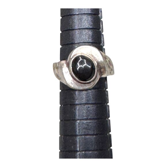 Vintage Modernist Chunky Sterling Silver Black Onyx Geometric Design Ring Sz 5.5 - Picture 6 of 11